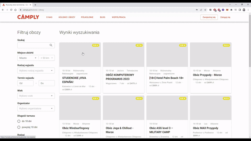 Demo wyszukiwarki Camply